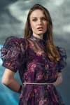 Shop_Verano by Tanya_Wine Shell Organza Printed Floral Collar Andrea Ruffle Dress _Online_at_Aza_Fashions