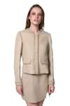 Buy_Verano by Tanya_Gold Shell Cotton Tweed Embellished Pearl Round Neck Georgia Blazer _Online_at_Aza_Fashions