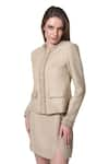 Verano by Tanya_Gold Shell Cotton Tweed Embellished Pearl Round Neck Georgia Blazer _at_Aza_Fashions