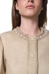 Buy_Verano by Tanya_Gold Shell Cotton Tweed Embellished Pearl Round Neck Georgia Blazer 