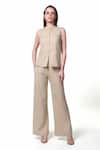 Shop_Verano by Tanya_Gold Shell Cotton Tweed Plain Georgia High Waist Trouser _at_Aza_Fashions