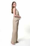 Shop_Verano by Tanya_Gold Shell Cotton Tweed Plain Georgia High Waist Trouser _Online_at_Aza_Fashions