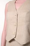 Verano by Tanya_Gold Shell Cotton Tweed Embellished Pearl V Neck Georgia Vest _at_Aza_Fashions