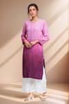 Buy_Samyukta Singhania_Purple Crepe Satin Embroidery Chikankari Periwinkle Garden Shaded Kurta _at_Aza_Fashions