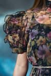 Shop_Verano by Tanya_Black Organza Printed Floral Mandarin Collar Naomi Ruffle Dress _Online_at_Aza_Fashions