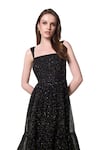 Buy_Verano by Tanya_Black Shell Embroidered Organza Sequin Square Scarlet Work Dress 