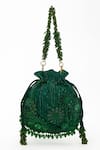 Buy_Doux Amour_Green Sequin Emma And Cutdana Bloom Embroidered Potli Bag _at_Aza_Fashions