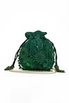 Shop_Doux Amour_Green Sequin Emma And Cutdana Bloom Embroidered Potli Bag _at_Aza_Fashions