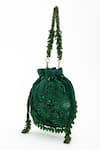 Doux Amour_Green Sequin Emma And Cutdana Bloom Embroidered Potli Bag _Online_at_Aza_Fashions