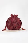 Shop_Doux Amour_Red Sequin Emma And Cutdana Bahar Embroidered Potli Bag _at_Aza_Fashions