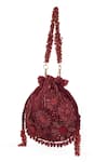 Doux Amour_Red Sequin Emma And Cutdana Bahar Embroidered Potli Bag _Online_at_Aza_Fashions