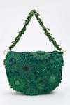 Buy_Doux Amour_Green Sequin Fiona And Cutdana Bloom Embroidered Clutch Bag _at_Aza_Fashions