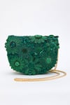 Shop_Doux Amour_Green Sequin Fiona And Cutdana Bloom Embroidered Clutch Bag _at_Aza_Fashions