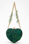 Buy_Doux Amour_Green Sequin Zoe Bloom Embellished Heart Shaped Clutch Bag _at_Aza_Fashions