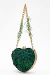 Doux Amour_Green Sequin Zoe Bloom Embellished Heart Shaped Clutch Bag _Online_at_Aza_Fashions