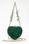 Buy_Doux Amour_Green Sequin Zoe Bloom Embellished Heart Shaped Clutch Bag _Online_at_Aza_Fashions