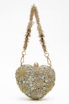 Buy_Doux Amour_Gold Sequin Zoe Blossom Embellished Heart Shaped Clutch Bag _at_Aza_Fashions