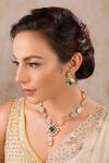 Buy_Anana_Emerald Green Kundan Chameli Polki Floral Necklace Set _at_Aza_Fashions