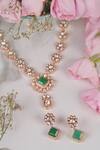Anana_Emerald Green Kundan Chameli Polki Floral Necklace Set _at_Aza_Fashions
