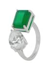 Shop_Varnika Arora_Green Cz Radiant Stone Promise Ring _at_Aza_Fashions