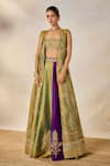 Buy_Masaba_Multi Color Heavy Raw Silk Embroidered Raj Kesar Varak Lehenga Set With Long _at_Aza_Fashions