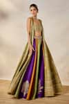 Buy_Masaba_Multi Color Heavy Raw Silk Embroidered Raj Kesar Varak Lehenga Set With Long _Online_at_Aza_Fashions