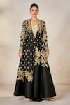 Buy_Masaba_Black Jacket Heavy Raw Silk Embroidered Berry Raat Rani With Draped Skirt Set _at_Aza_Fashions