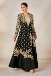 Buy_Masaba_Black Jacket Heavy Raw Silk Embroidered Berry Raat Rani With Draped Skirt Set _Online_at_Aza_Fashions