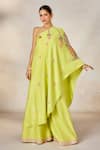 Buy_Masaba_Yellow Viscose Raw Silk Embroidered Anasam Pista Kulfi Tunic With Sharara _at_Aza_Fashions