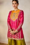 Shop_Masaba_Pink Kurta And Sharara Raw Silk Embroidered Shera Round Meetha Paan Set _Online_at_Aza_Fashions