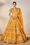 Buy_Masaba_Yellow Raw Silk Embroidery Dori Open Motichur Sonmukhi Motif Bridal Lehenga Set _at_Aza_Fashions