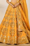 Masaba_Yellow Raw Silk Embroidery Dori Open Motichur Sonmukhi Motif Bridal Lehenga Set _Online_at_Aza_Fashions