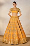 Masaba_Yellow Raw Silk Embroidery Dori Open Motichur Sonmukhi Motif Bridal Lehenga Set _Online