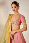 Masaba_Pink Raw Silk Embroidery Dori Matka Rose Thandai And Pitta Bridal Lehenga Set _at_Aza_Fashions