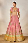 Buy_Masaba_Pink Raw Silk Embroidery Dori Matka Rose Thandai And Pitta Bridal Lehenga Set 