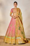 Masaba_Pink Raw Silk Embroidery Dori Matka Rose Thandai And Pitta Bridal Lehenga Set _Online