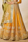 Masaba_Yellow Raw Silk Embroidery Dori Wide V Neck Imarti Raj Pankh Bridal Lehenga Set _Online_at_Aza_Fashions