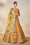 Buy_Masaba_Yellow Raw Silk Embroidery Dori Wide V Neck Imarti Raj Pankh Bridal Lehenga Set _Online_at_Aza_Fashions