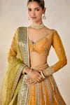 Shop_Masaba_Yellow Raw Silk Embroidery Dori Wide V Neck Imarti Raj Pankh Bridal Lehenga Set _Online_at_Aza_Fashions