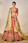 Buy_Masaba_Red Dupion Silk Embroidery Dori Scoop Badami Halwa And Gota Bridal Lehenga Set _at_Aza_Fashions