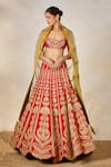 Buy_Masaba_Red Dupion Silk Embroidery Dori Scoop Badami Halwa And Gota Bridal Lehenga Set _Online_at_Aza_Fashions