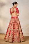 Shop_Masaba_Red Dupion Silk Embroidery Dori Scoop Badami Halwa And Gota Bridal Lehenga Set _Online_at_Aza_Fashions