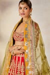 Masaba_Red Dupion Silk Embroidery Dori Scoop Badami Halwa And Gota Bridal Lehenga Set _at_Aza_Fashions