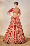 Buy_Masaba_Red Dupion Silk Embroidery Dori Scoop Badami Halwa And Gota Bridal Lehenga Set 