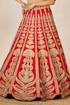 Shop_Masaba_Red Dupion Silk Embroidery Dori Scoop Badami Halwa And Gota Bridal Lehenga Set 