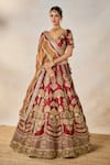 Buy_Masaba_Maroon Heavy Raw Silk Embroidery Tissue Cherry Gulab Kalash Bridal Lehenga Set _at_Aza_Fashions