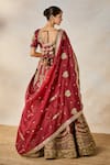 Shop_Masaba_Maroon Heavy Raw Silk Embroidery Tissue Cherry Gulab Kalash Bridal Lehenga Set _at_Aza_Fashions