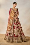 Masaba_Maroon Heavy Raw Silk Embroidery Tissue Cherry Gulab Kalash Bridal Lehenga Set _Online_at_Aza_Fashions