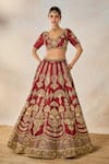 Shop_Masaba_Maroon Heavy Raw Silk Embroidery Tissue Cherry Gulab Kalash Bridal Lehenga Set 