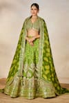 Buy_Masaba_Green Heavy Raw Silk Soda Shikankji Chand Phool Print And Bridal Lehenga Set _at_Aza_Fashions